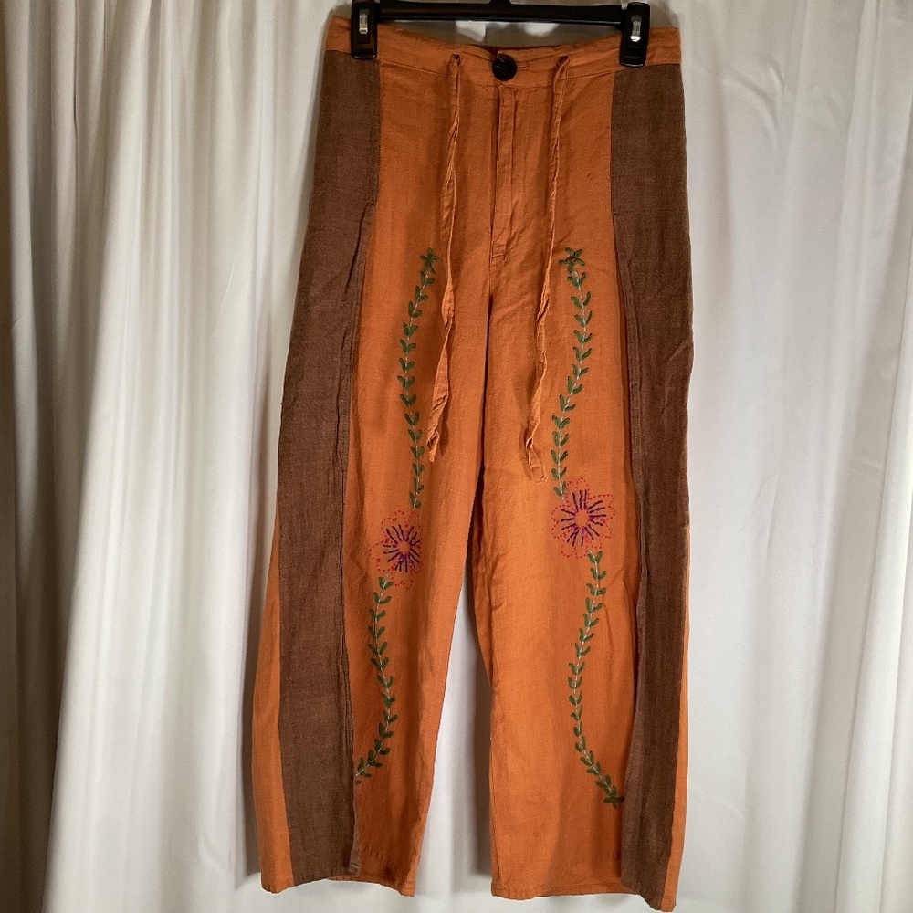 Split Front Festival Pant Harem Boho Embroidered Wide Leg Earthy Women’s Cotton